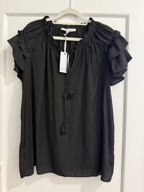 Rose & Olive Black Ruffle Sleeve Tie-Front Blouse NWT